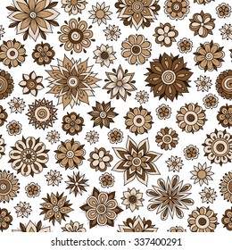 Vector seamless floral pattern in doodle style with flowers and leaves