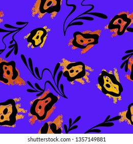 Vector seamless floral pattern. Elegant ornament with abstract simple plane flowers and branches with leaves. Background for fashion prints, fabric, wallpaper, textile, surface.