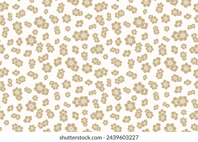 Vector seamless floral pattern. Elegant gold and white botanical ornament with simple flower silhouettes. Luxury minimal beautiful golden background texture. Repeat design for decor, wallpaper, print