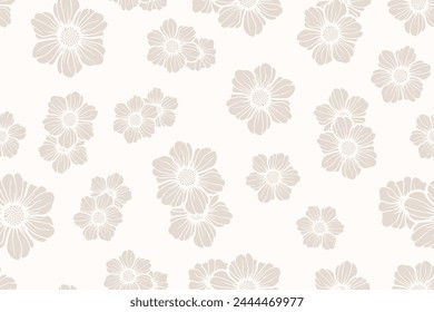 Vector seamless floral pattern. Elegant subtle botanical ornament with simple flower silhouettes. Minimal beige and white background texture. Repeated chic design for decor, wallpaper, print, fabric