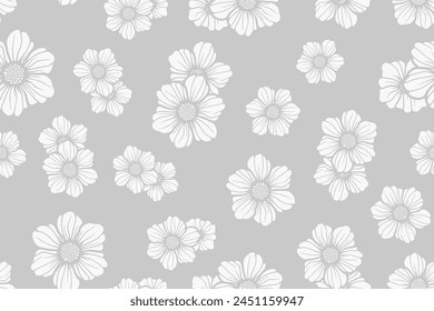 Patrón floral sin costuras de Vector. Elegante adorno botánico sutil con siluetas de flores simples. Textura mínima de fondo gris y blanco. Repetidos diseños elegantes para la decoración, textil, Fondo de pantalla, impresión