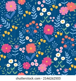 Vector seamless floral pattern. Endless pattern can be used for fabric, wallpaper, pattern fills, web page background, surface textures. Hand drawn flowers leaves and elements.