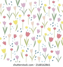 Vector seamless floral pattern. Endless pattern can be used for fabric, wallpaper, pattern fills, web page background, surface textures. Hand drawn flowers leaves and elements.