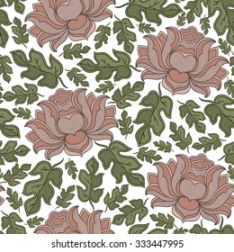 vector seamless floral pattern with fantasy blooming flowers. Doodle hand drawn style
