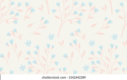 Vector seamless floral pattern with flower branches on beige background, perfect for wrappings, wallpapers, postcards, greeting cards, wedding invitations, romantic events, etc.