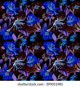 Vector Seamless Floral Pattern. Flower pattern with of violet and blue flowers on the background with dots. Background for your design fashion textile, wallpaper, scrapbook and etc