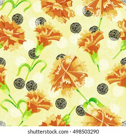 Vector Seamless Floral Pattern. Flower pattern with of violet and blue flowers on against the background of circles of hand-drawn ink. Background for your design projects