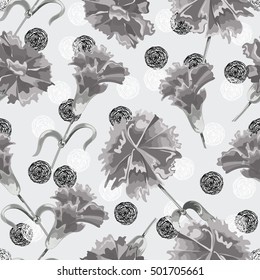 Vector Seamless Floral Pattern. Flower pattern with of violet and blue flowers on against the background of circles of hand-drawn ink. Background for your design projects