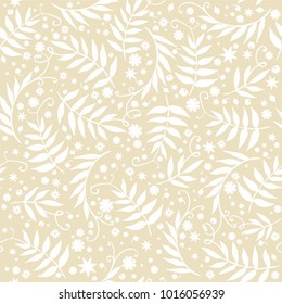 Vector seamless floral pattern with flowers, berries and leaves. Gentle, spring/summer floral background. 