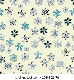 Vector seamless floral pattern. Flowers of the valley on neutral, white and blue colors.