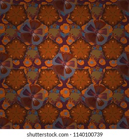Vector seamless floral pattern with flowers and leaves in orange, red and brown colors.