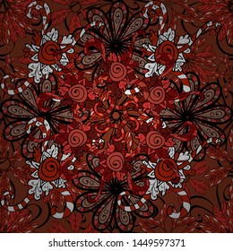 Vector seamless floral pattern with flowers, leaves, decorative elements, splash, blots, drop Hand drawn contour lines and strokes Doodle sketch style, graphic vector drawing illustration.