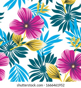 Vector seamless floral pattern, flowers and leaves illustration