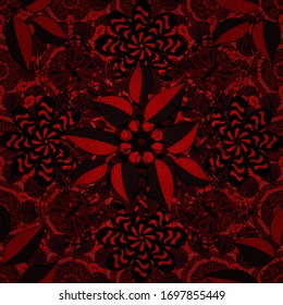 Vector seamless floral pattern with flowers, leaves, decorative elements, splash, blots, drop Hand drawn contour lines and strokes Doodle sketch style, graphic vector drawing illustration.