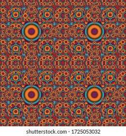 Vector sin fisuras, con flores y hojas en colores naranja, rojo y azul.