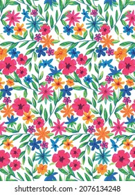 Vector  of seamless floral pattern with flowers, leaves, Hand drawn, Doodle sketch style, graphic vector drawing illustration, watercolor floral childish pattern 