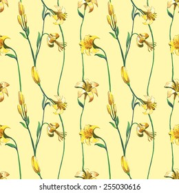 Vector seamless floral pattern with flowers. Wallpaper with lily