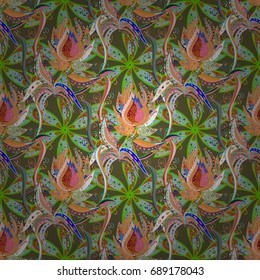Vector seamless floral pattern. Flowers of the valley on colorful background.