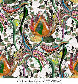 Vector seamless floral pattern. Flowers of the valley on neutral, green and beige colors.