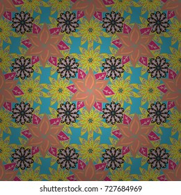 Vector seamless floral pattern. Flowers of the valley on blue, orange and neutral colors.