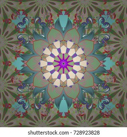 Vector seamless floral pattern. Flowers of the valley on neutral, green and blue colors.