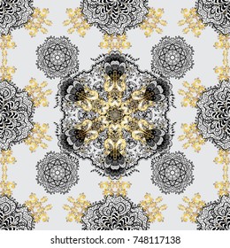Vector seamless floral pattern with flowers, leaves, decorative elements, splash, blots, drop Hand drawn contour lines and strokes Doodle sketch style, graphic vector drawing illustration.