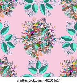 Vector seamless floral pattern with flowers, leaves, decorative elements, splash, blots, drop Hand drawn contour lines and strokes Doodle sketch style, graphic vector drawing illustration.