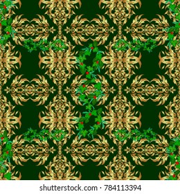 Vector seamless floral pattern with flowers and leaves in blue, green and brown colors.