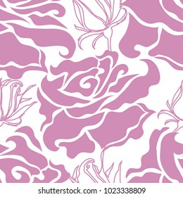 Vector seamless floral pattern, freehand drawing - flowers and leaves. Roses