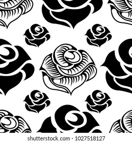 Vector seamless floral pattern, freehand drawing - flowers and leafs. Roses