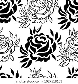 Vector seamless floral pattern, freehand drawing - flowers and leafs. Roses
