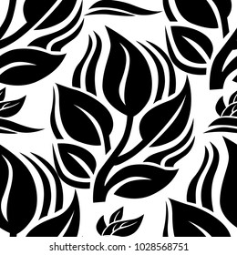 Vector seamless floral pattern, freehand drawing leafs