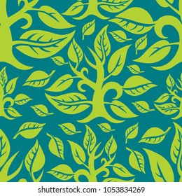 Vector seamless floral pattern, freehand drawing leafs