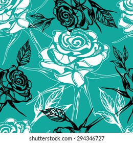 Vector seamless floral pattern, freehand drawing - flowers and leafs