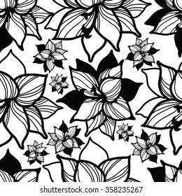 Vector seamless floral pattern, freehand drawing - flowers and leafs