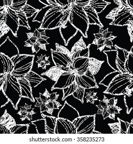 Vector seamless floral pattern, freehand drawing - flowers and leafs