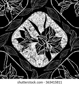 Vector seamless floral pattern, freehand drawing - flowers and leafs