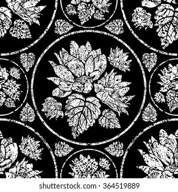 Vector seamless floral pattern, freehand drawing - flowers and leafs