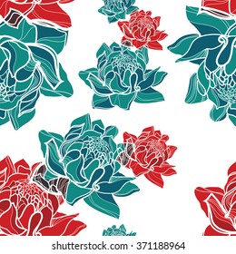Vector seamless floral pattern, freehand drawing - flowers and leafs