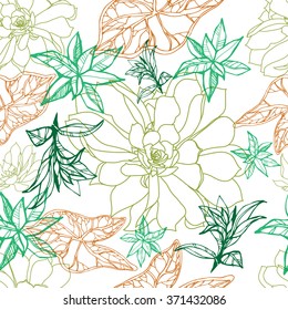 Vector seamless floral pattern, freehand drawing leafs
