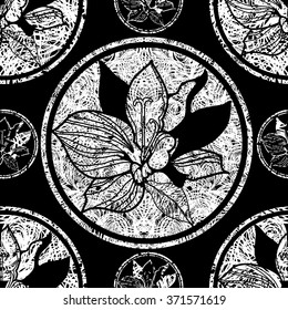 Vector seamless floral pattern, freehand drawing - flowers and leafs