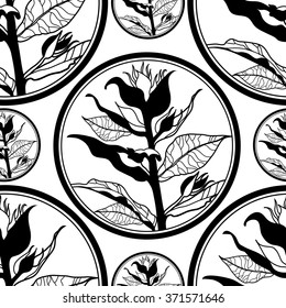 Vector seamless floral pattern, freehand drawing - flowers and leafs