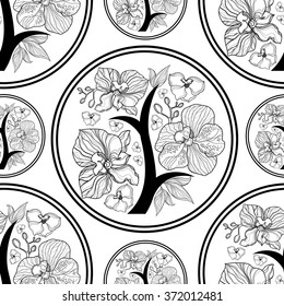 Vector seamless floral pattern, freehand drawing - tree from flowers and leafs