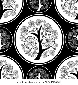 Vector seamless floral pattern, freehand drawing - flowers and leafs
