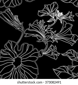 Vector seamless floral pattern, freehand drawing - flowers and leafs