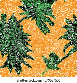 Vector seamless floral pattern, freehand drawing - flowers and leafs