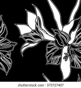 Vector seamless floral pattern, freehand drawing - flowers and leafs