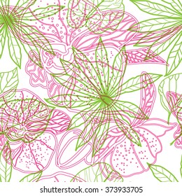 Vector seamless floral pattern, freehand drawing - flowers and leafs