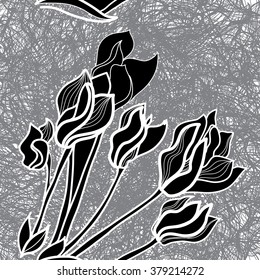 Vector seamless floral pattern, freehand drawing - flowers and leafs