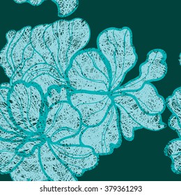  Vector seamless floral pattern, freehand drawing - flowers and leafs